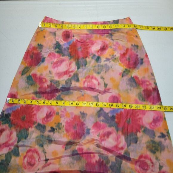 Cache Vintage Satin Taffeta Floral Pink and Orange Women's Maxi Skirt - Picture 9 of 12